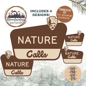 Paquete de letreros del Parque Nacional Nature Calls, arte de pared con temática de naturaleza, baby shower, campamento, fiesta de cumpleaños, decoración forestal, SVG boho Nature Calls