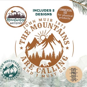 The Mountains Are Calling And I Must Go Shirt PNG Cadeau voor wandelaars John Muir Gifts Camping Verjaardag Decor Woodland Wall Art Adventure Decor