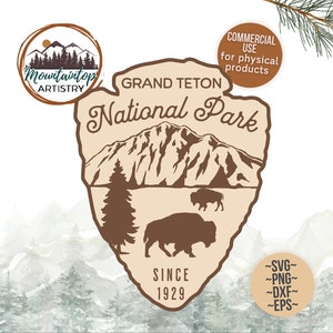 Parc National de Grand Teton Design Wyoming Art mural chemise Grand Teton PNG Bison Decor Wyoming SVG Montagne Patch Grand Teton pointe de flèche cadeaux