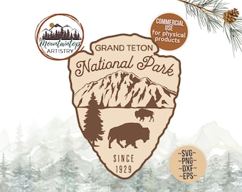 Grand Teton National Park Design Wyoming Wall Art Grand Teton Shirt PNG Bison Decor Wyoming SVG Mountain Patch Grand Teton Arrowhead Gifts