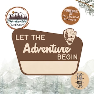 Let The Adventure Begin Letrero personalizable para parque nacional Decoración de bosques Letrero de aventura personalizable Regalo de boda editable Pareja