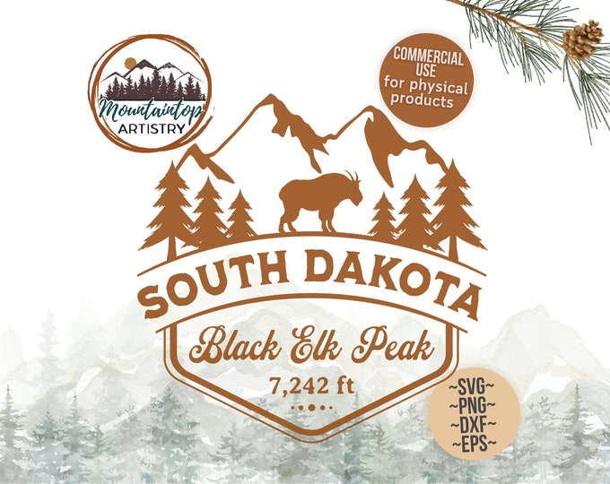 Black Elk Peak Shirt PNG South Dakota Wall Art Mountain Goat SVG Harney Peak Hiking Gift Black Elk Peak South Dakota Keepsake Black Hills