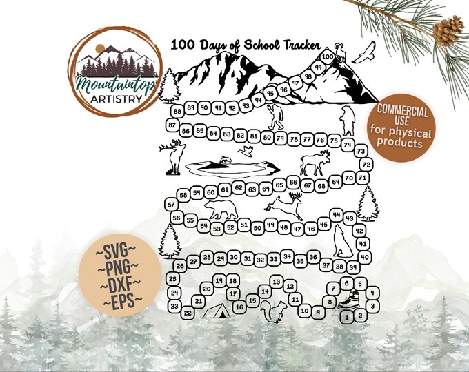100 Days Of School Tracker Gift For Students Coloring Page 100 Day Tracker For Teacher Wall Art Nature Classroom Decor Woodland Class Poster