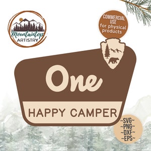 One Happy Camper Primer Cumpleaños Decoración Camping Fiesta de Cumpleaños Un Happy Camp Sign Parque Nacional Parque Temático Happy Camper POD Diseños Cumpleaños