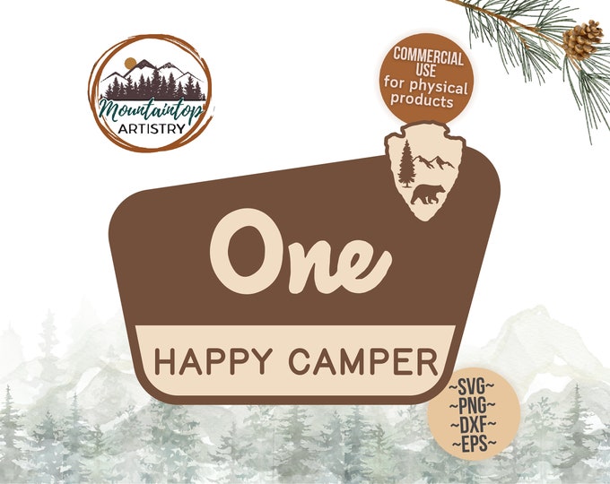 One Happy Camper First Birthday Decor Camping Birthday Party One Happy Camp Sign National Park Theme Park Happy Camper POD Designs Birthday