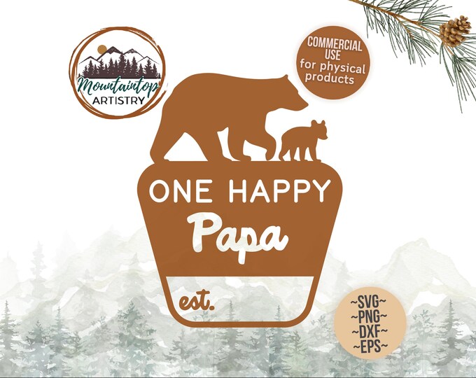 One Happy Papa Gifts For Grandpa Bear Shower Decorations Camping Birthday Gift For Papa Shirt PNG Black Bear Nursery Decor Happy Camper Gift