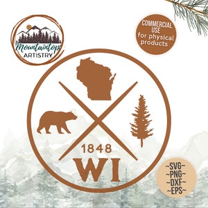 Wisconsin SVG Schwarzer Bär Dekor Wisconsin Wandkunst Bär Wald Thema Wisconsin Shirt PNG Schwarzer Bär Aufkleber Wisconsin Geschenk für Jäger Bär SVG