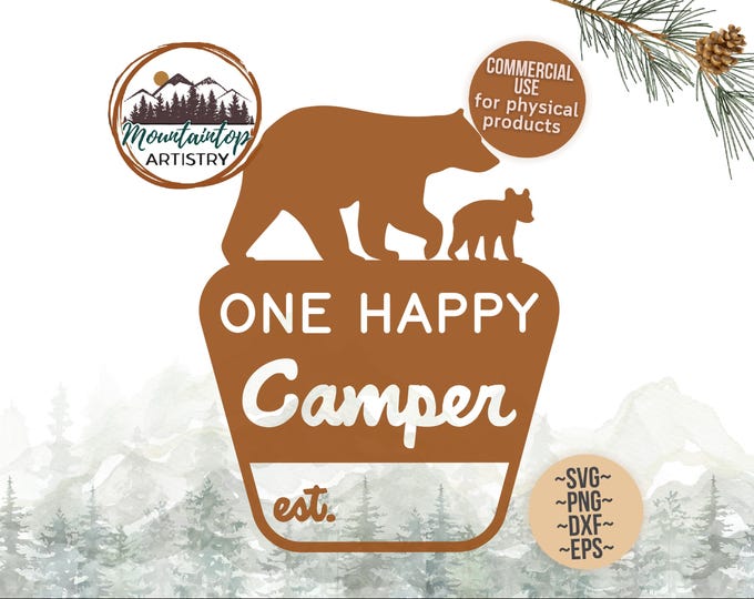 One Happy Camper Birthday Shirt PNG One Happy Camper First Birthday Decor Happy Camper SVG Black Bear One Happy Camper Sign Nursery Decor