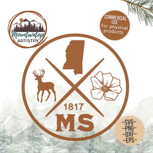 Mississippi Cadeau Cerf de Virginie Décor Mississippi Wall Art Magnolia Fleur Cadeau de pendaison de crémaillère Mississippi Décor Outdoorsy PNG Mississippi SVG
