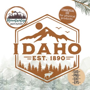 Idaho Abzeichen Elch Wand Kunst Berg Dekor Idaho Shirt PNG Elch Jäger Geschenk für Wanderer Idaho Dekor Blockhaus Wand Kunst Berg SVG Idaho Geschenke