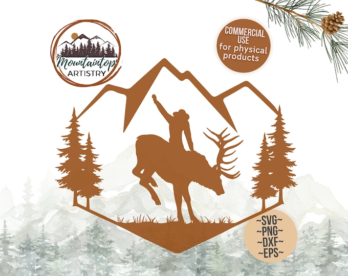 Elk Gifts Cowboy Decor Mountain Wall Art Elk Decor Western Shirt PNG Elk Hunter Gift Elk SVG Outdoorsy POD designs Cowboy Printable Mountain