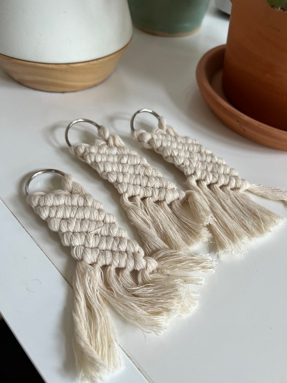 White Macrame Keychain