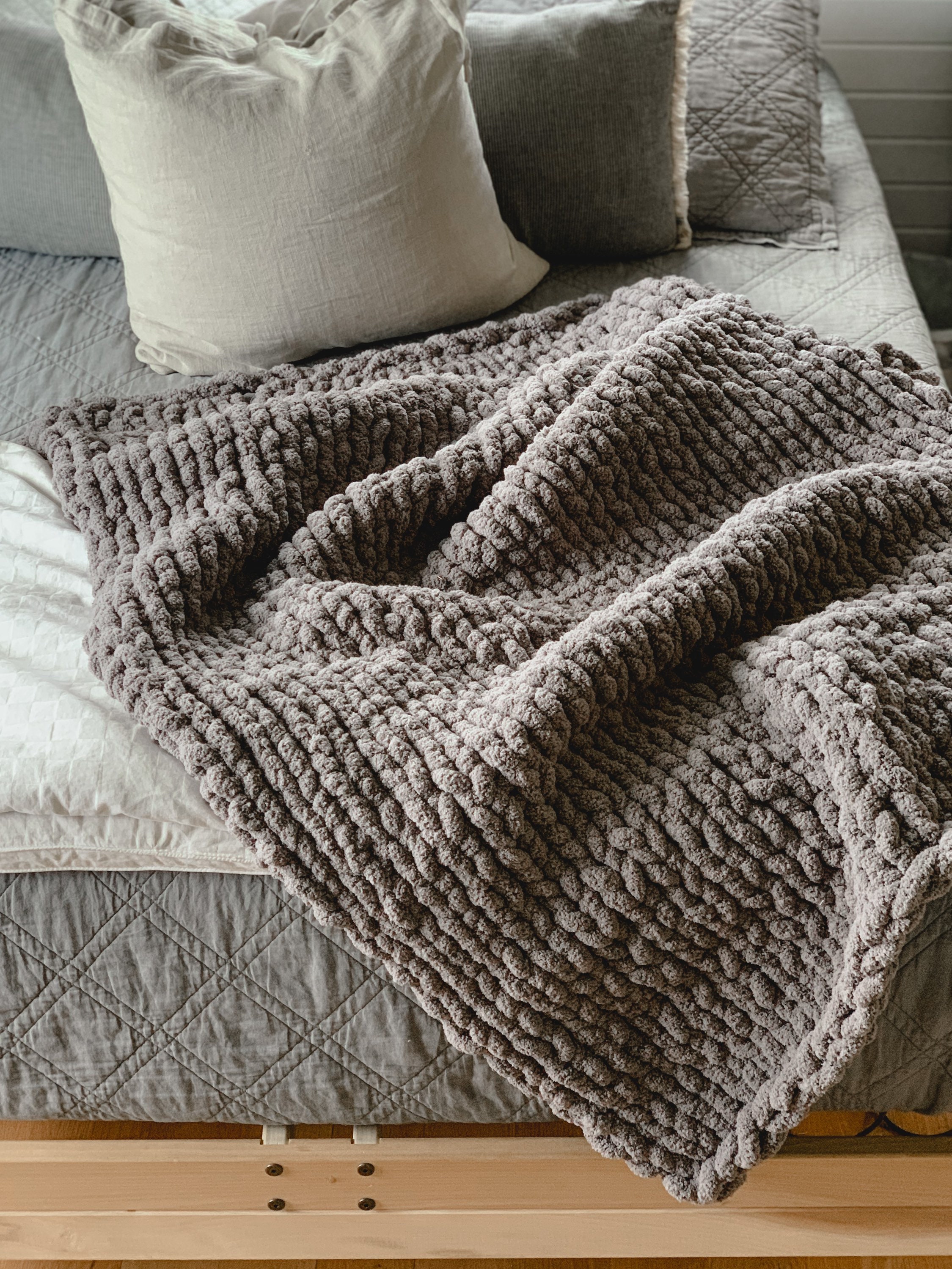 Chunky Knit Throw Blanket Grey Etsy Canada
