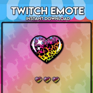 May include: A colorful Twitch emote featuring a heart with a leopard print and rainbow stripes. The heart has white stars and a black outline. The text "twitch" and "DREAM YETI" are at the bottom of the image.