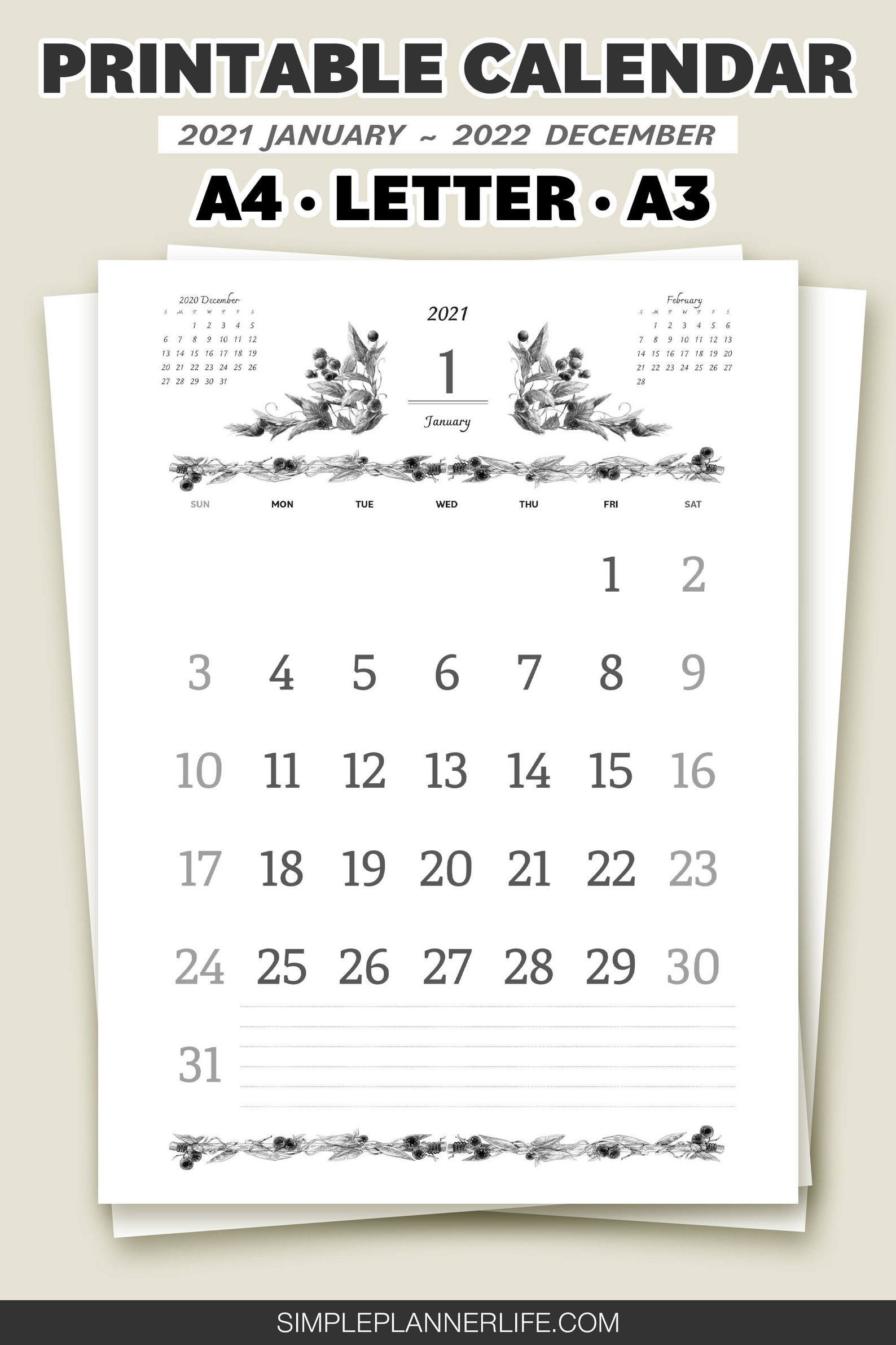 2021 2022 calendar printable pdf 24pages aesthetic art etsy