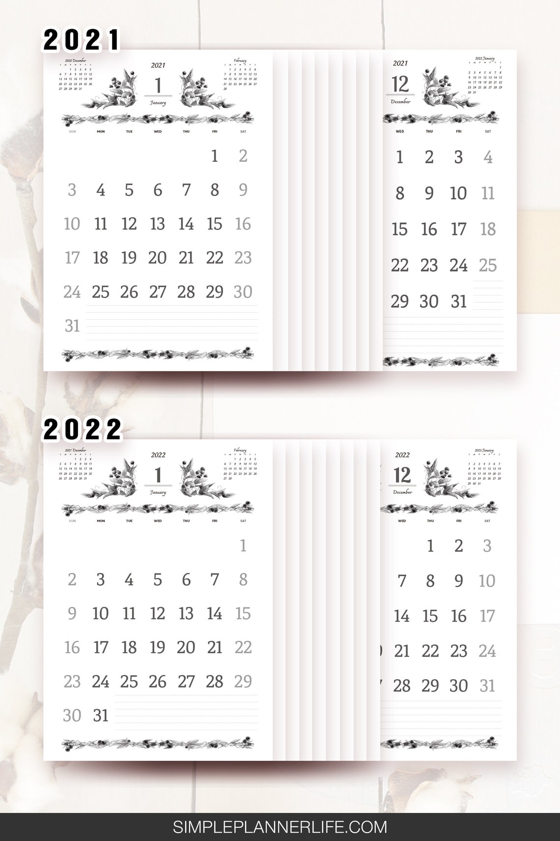 2021 2022 calendar printable pdf 24pages aesthetic art etsy