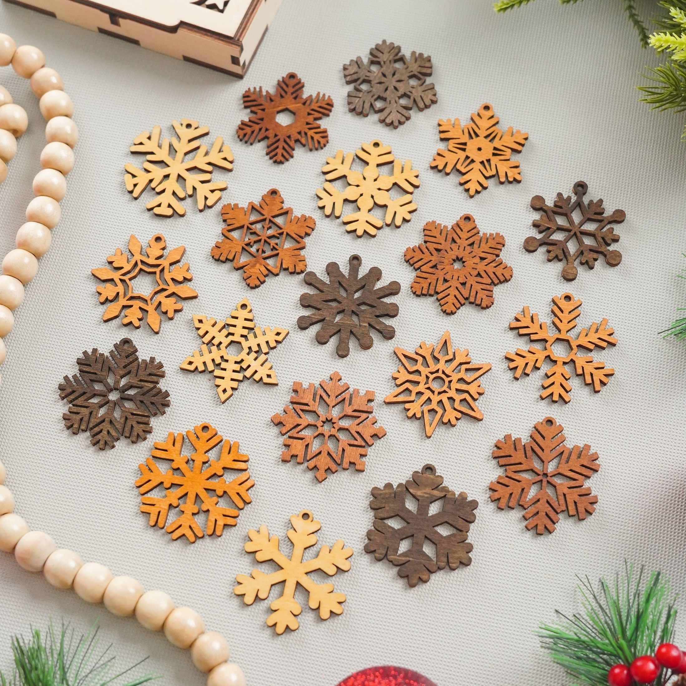 20pcs MINI Wood Snowflakes Hanging Pendant Christmas Tree Ornaments Home  Decor