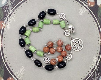 Pagan Gebetskette, Wild God Mala mit Pentakel und Totenkopf