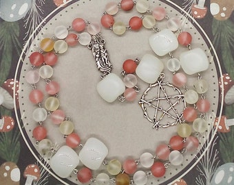 Cherry quartz rosary, Pagan prayer beads, Goddess rosary, Pentagram rosary, Rosary without a cross, Pagan gifts, Neopagan, Nontraditional