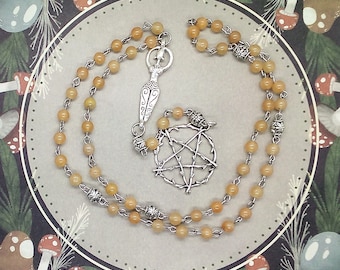 Goddess rosary, Pentagram rosary, Wiccan prayer beads, Gemstone rosary, Pagan prayer beads,  Pagan gifts for women, Neopagan beads, Witches