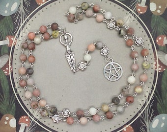 Goddess rosary necklace, Jasper pagan prayer beads, Pentacle rosary, Witch rosary, Wiccan gifts, Pagan gifts for women, No cross rosary