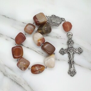 Immaculate Heart of Mary agate rosary tenner, Large gemstone Virgin Mary pocket rosary, Confirmation gifts for sponsor, First Communion gift