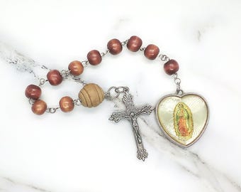 Rosario de diez de Nuestra Señora de Guadalupe, rosario de bolsillo de la Virgen de Guadalupe, regalos católicos para mamá, santos mexicanos