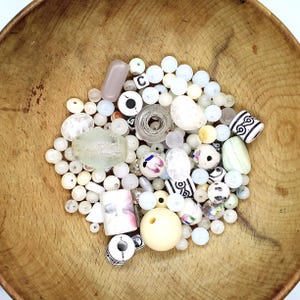 4 oz white bead soup, Single color bead lot, Bead destash lot for jewelrymaking, Bulk bead lot for jewelrymaking, Quarter pound