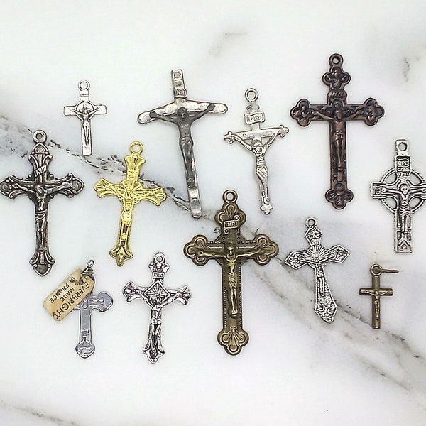 Bulk crucifix lot of 12, Catholic rosary making parts, Crucifix for rosary, Catholic pendants, Pendant grab bag, DIY rosary making, Catholic