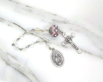 Saint Therese of Lisieux rosary tenner, St Therese rosary pink, First Communion gift girl, Confirmation gifts for girl, Rosary for women