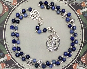 Collar de triple diosa del rosario Hekate, rosario portátil brujo sin cruz, cuentas de oración paganas Pentacle, regalos de Yule, Divino Femenino