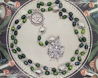 Oak king pagan prayer beads, Green man necklace rosary, Forest god necklace, Pagan gifts for men, Pentacle prayer beads, Hedgewitch rosary