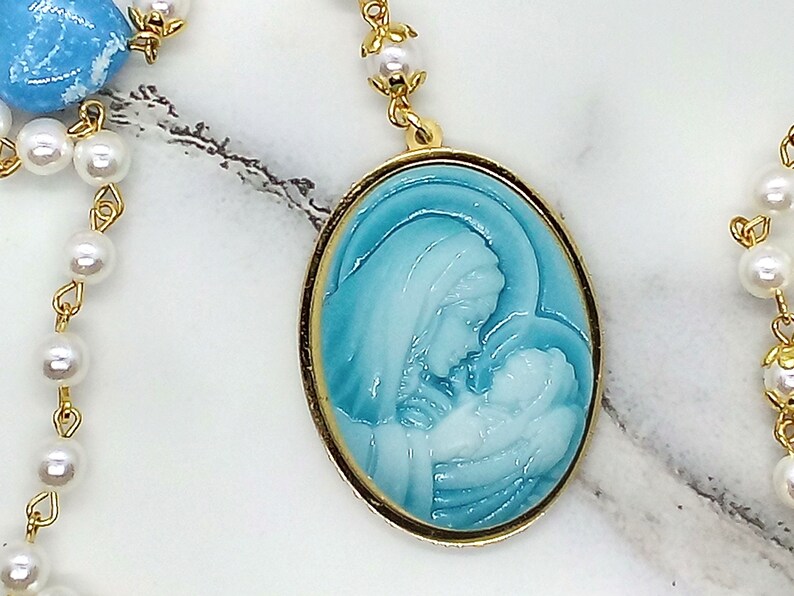 Mother and child wearable rosary necklace, Pearl prayer beads, Meditation gifts for women, Mother goddess rosary, Divine Feminine, New Age image 4