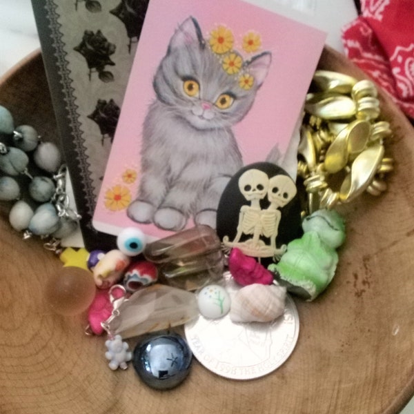 Goblin treasure, Crow confetti, Crowcore giftbox, Corvidcore, Crow mystery bag, Found objects lot, Gremlincore, Goblin gift bag, Trinket mix