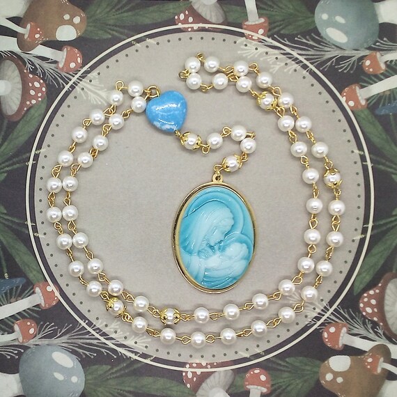 Mother and child wearable rosary necklace, Pearl prayer beads, Meditation gifts for women, Mother goddess rosary, Divine Feminine, New Age