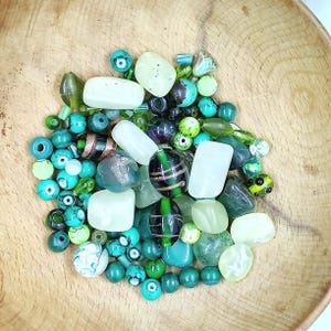 4 oz Green bead mix, Single color mixed bead soup for jewelry making, Bulk bead lot by color, Loose beads for jewelry making, Bead destash