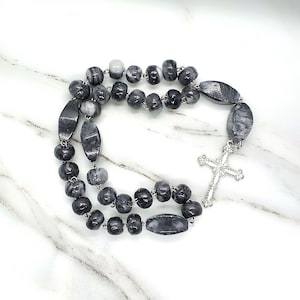 Black and gray stone Protestant prayer beads, Methodist prayer beads, Episcopal rosary, Anglican rosary beads, Faith gifts for women