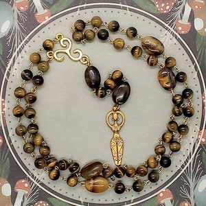 Spiral goddess rosary without cross, Pagan prayer beads, Tigers eye rosary, Wiccan rosary, Witchs ladder, Pagan gifts for women, Neopagan