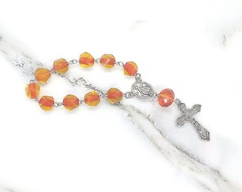 Zakrozenkrans Onbevlekte Ontvangenis, rozenkrans oranje wonderbaarlijke medaille tientje, Mariabevestigingscadeau voor meisjes, katholieke cadeaus voor tieners