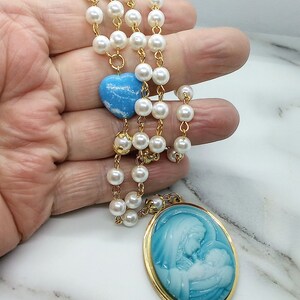 Mother and child wearable rosary necklace, Pearl prayer beads, Meditation gifts for women, Mother goddess rosary, Divine Feminine, New Age image 2