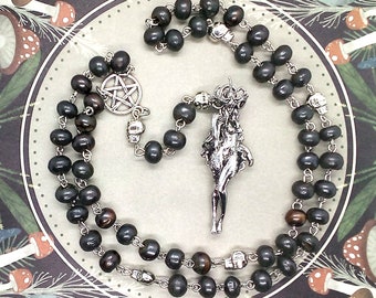 Lilith rosary necklace, Horned goddess wearable rosary, Pagan prayer beads, Witchy gifts for women, Witch meditation beads, Dark goddess