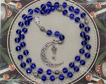 Moon goddess rosary necklace, Divine mother rosary no cross, Pagan prayer beads, Key rosary, Pagan gifts for women, Wearable rosary, Witch