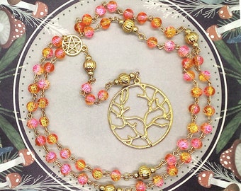 Pentagram levensboom heidense gebedkralenketting, draagbare heksenrozenkrans, heidense cadeaus voor vrouwen, new age-meditatiekralen, Wicca-rozenkrans
