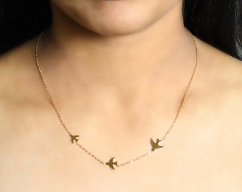 Dove Necklace, Bird Necklace, Gold Plated, Rose Gold Plated, Anti Tarnish Jewelry, Water Resistant Chain, Dainty Everyday Necklace