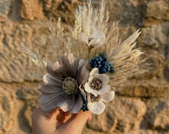 Boho Rust Blue boutonniere, Grey Wedding Boutonnieres, Dusty blue boutonniere wedding, Dried flower grooms boutonniere,