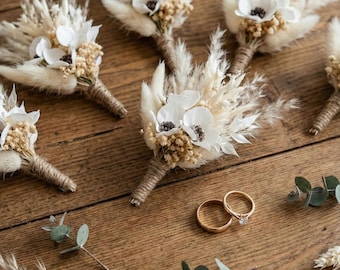 Boho Dried flower boutonniere, Rustic wedding Boutonnieres, Wedding Corsage and boutonniere set, Dried flower grooms boutonniere