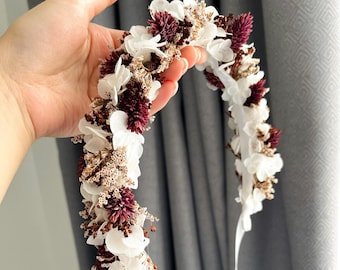 Bridal burgundy flower crown | Burgundy hair wreath | Dried flower Wedding Crown | Wedding floral crown for bride | Burgundy head wreath