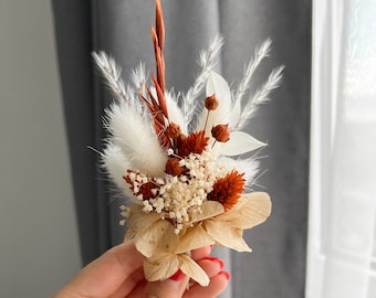 Boho Rust Terracotta  boutonniere,Burnt Orange Boutonnieres, Fall Autumn wedding mini bouquet, Dried flower grooms boutonniere