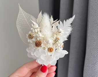 Boho Rustic Ivory boutonniere, White Boutonnieres, White Boutonniere for wedding, Dried flower grooms boutonniere and corsage set