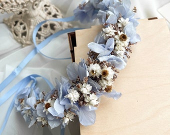 Bridal dusty blue flower crown | Flower girl crown made with preserved hydrangeas | Dried Wedding Crown | Bridesmaids flower headband